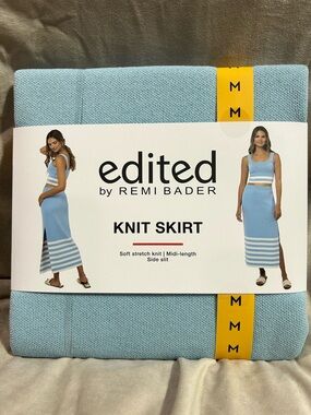 Light Blue Striped Knit Midi Skirt